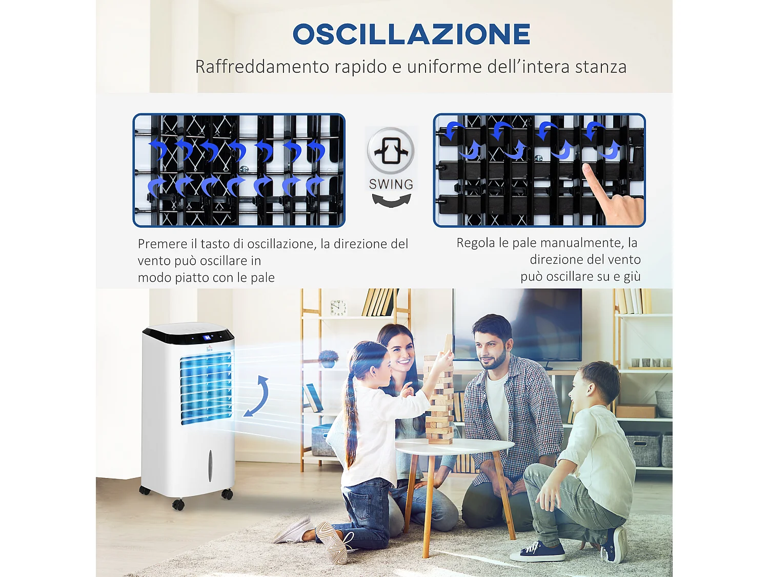 Raffrescatore Evaporativo 4 in 1 con 9 Modalità, Telecomando, Timer, Nero