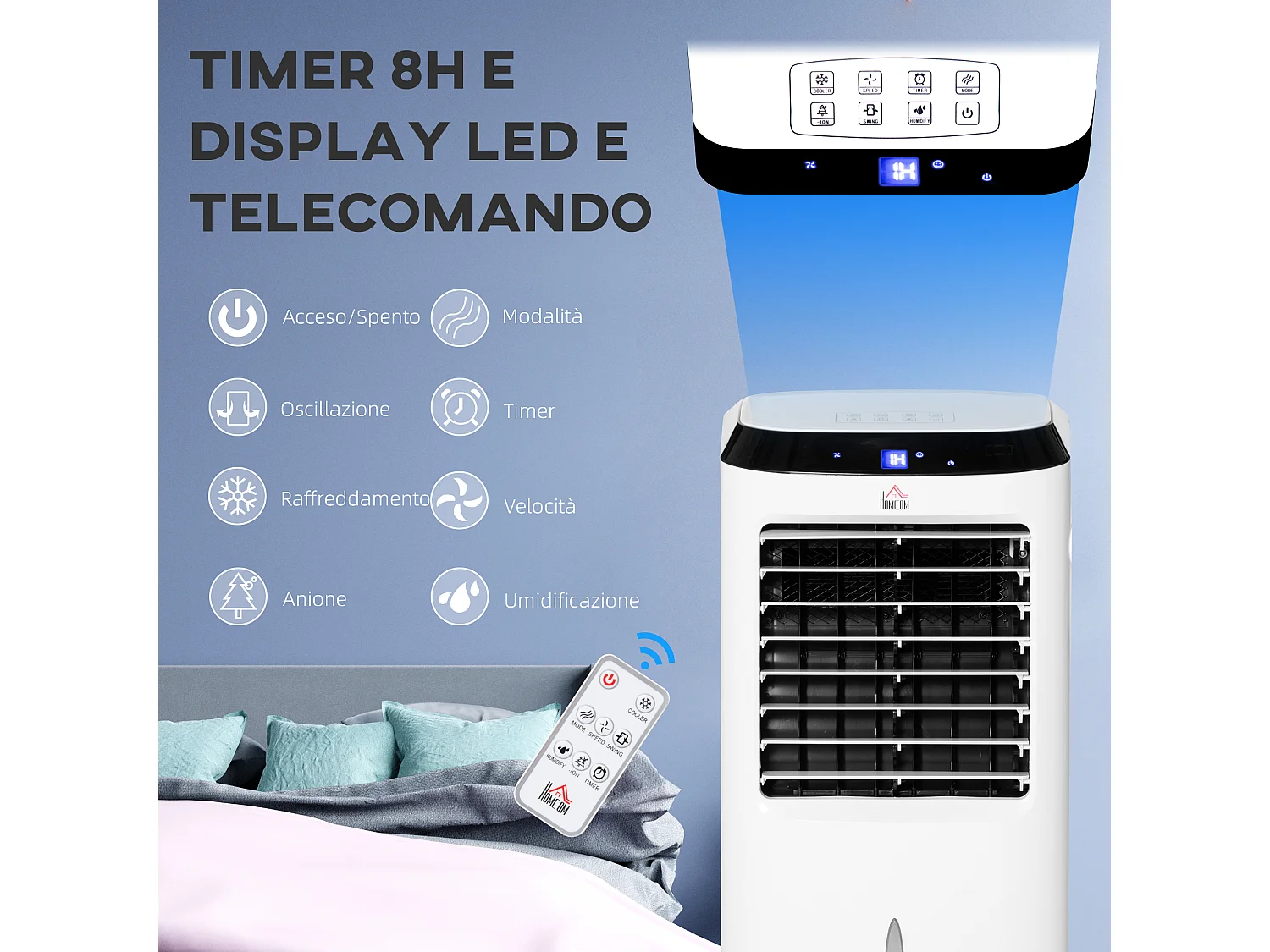 Raffrescatore Evaporativo 4 in 1 con 9 Modalità, Telecomando, Timer, Nero