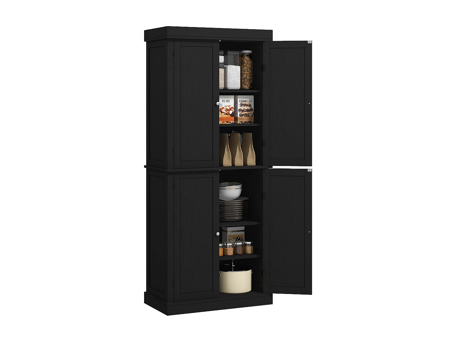 Mobile dispensa da cucina con 6 ripiani e 4 ante 76x40.5x184cm nero