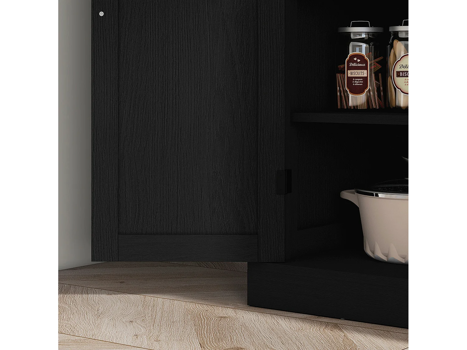 Mobile dispensa da cucina con 6 ripiani e 4 ante 76x40.5x184cm nero