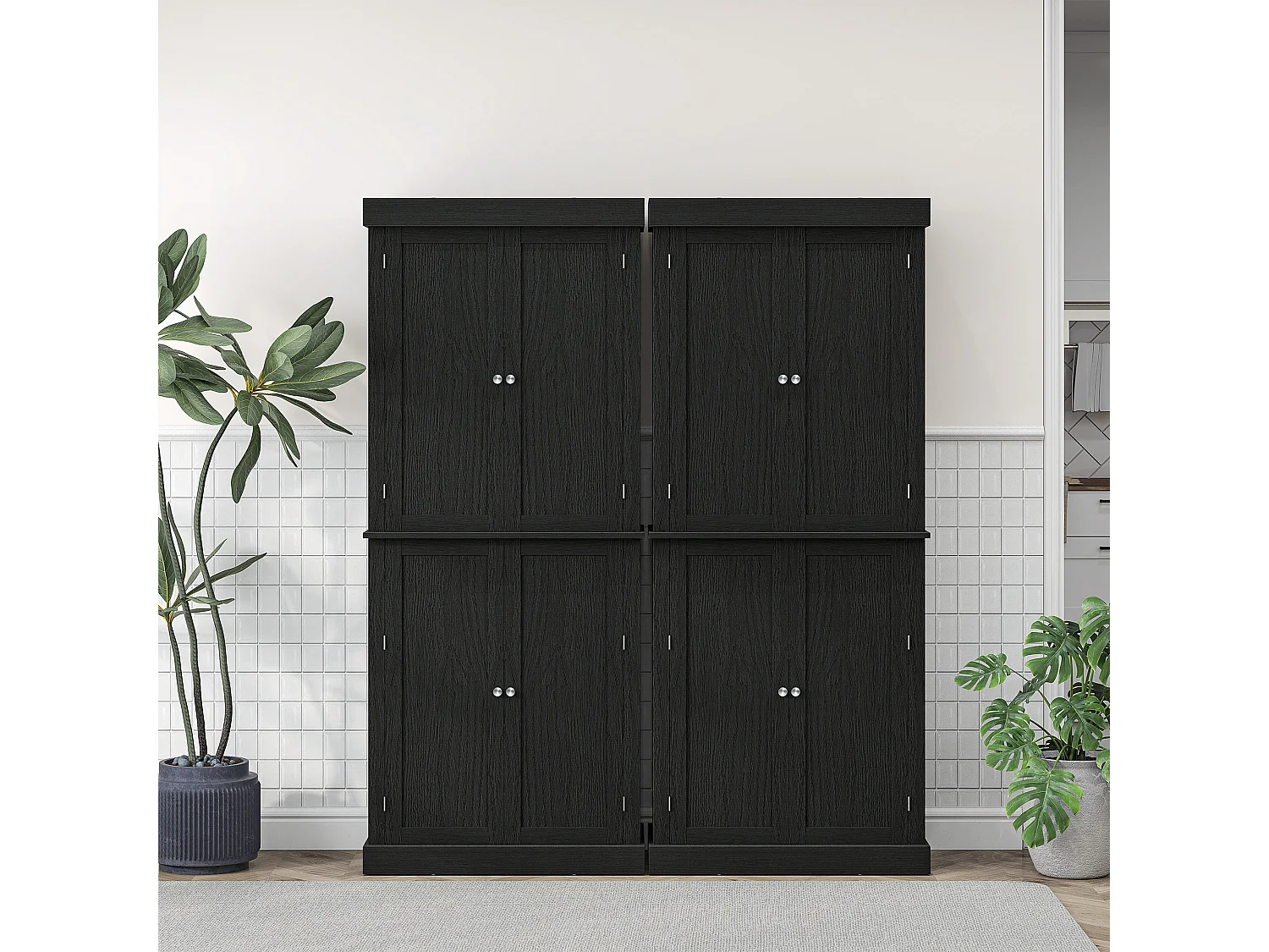 Mobile dispensa da cucina con 6 ripiani e 4 ante 76x40.5x184cm nero