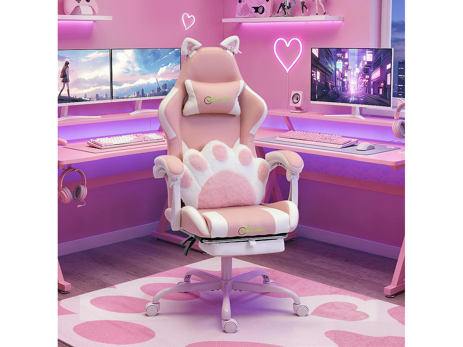 Sedia gaming ergonomica reclinabile in finta pelle rosa