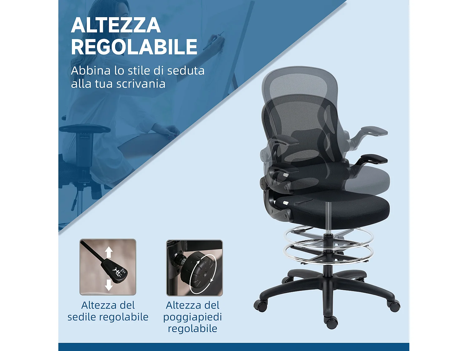 Sedia da ufficio con supporto lombare e altezza regolabile nero