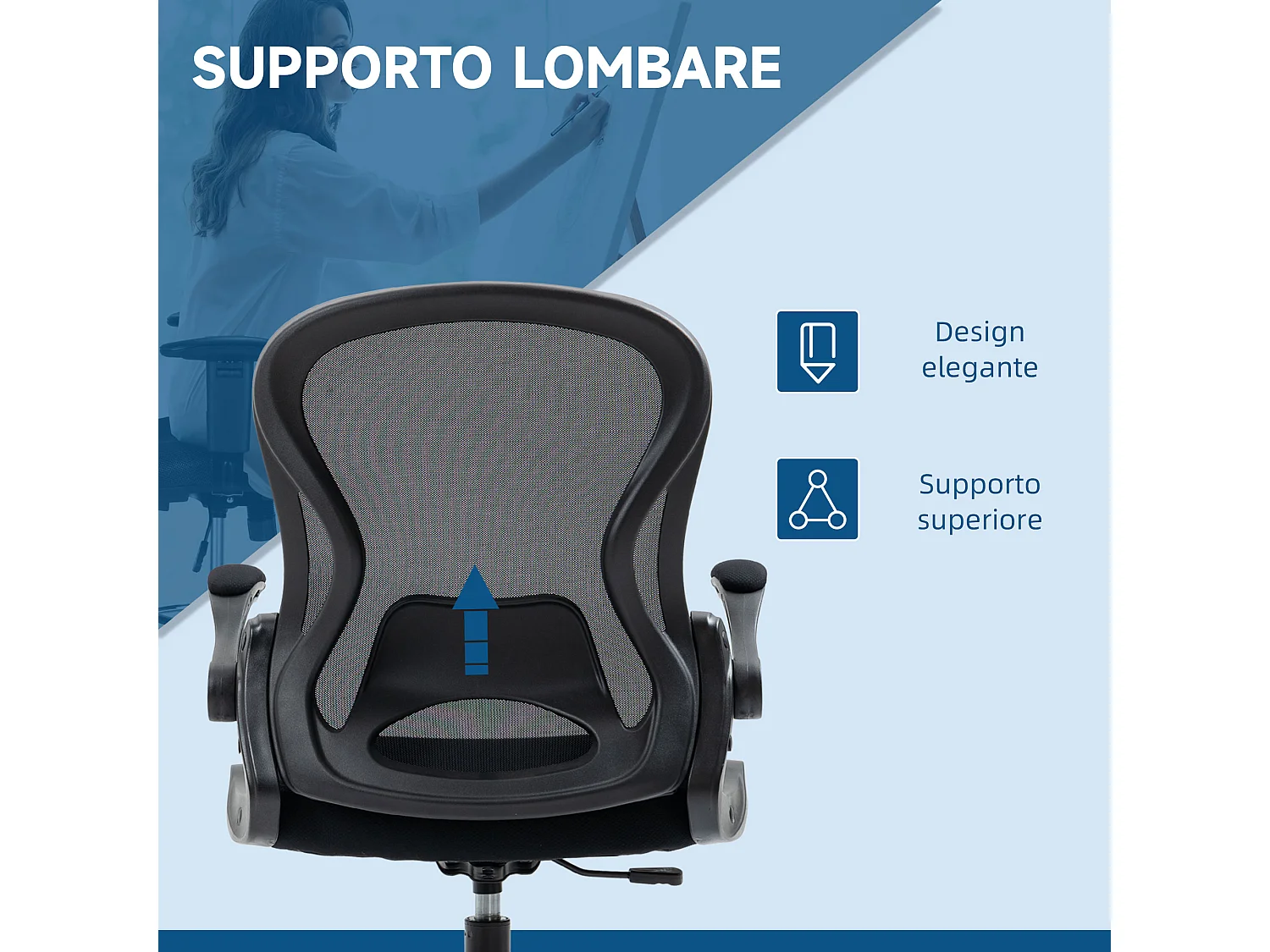 Sedia da ufficio con supporto lombare e altezza regolabile nero