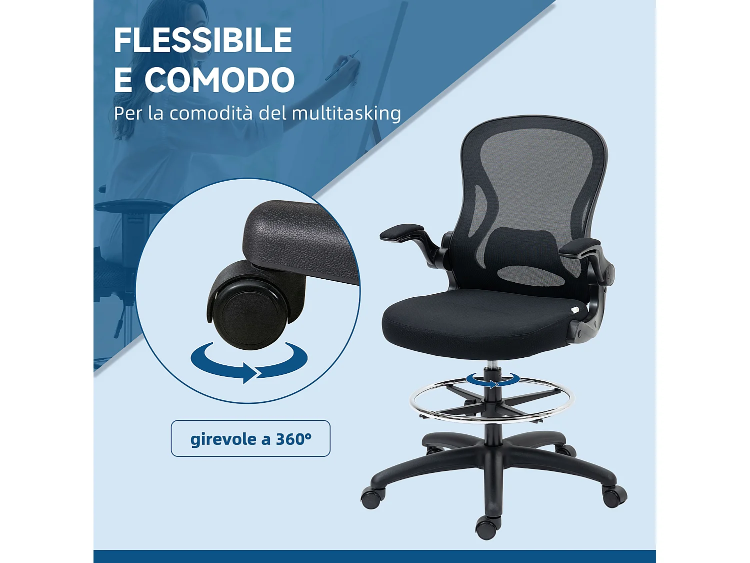 Sedia da ufficio con supporto lombare e altezza regolabile nero