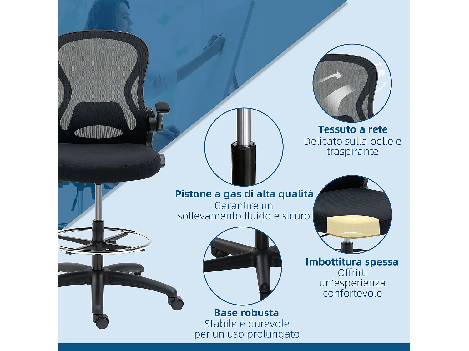 Sedia da ufficio con supporto lombare e altezza regolabile nero