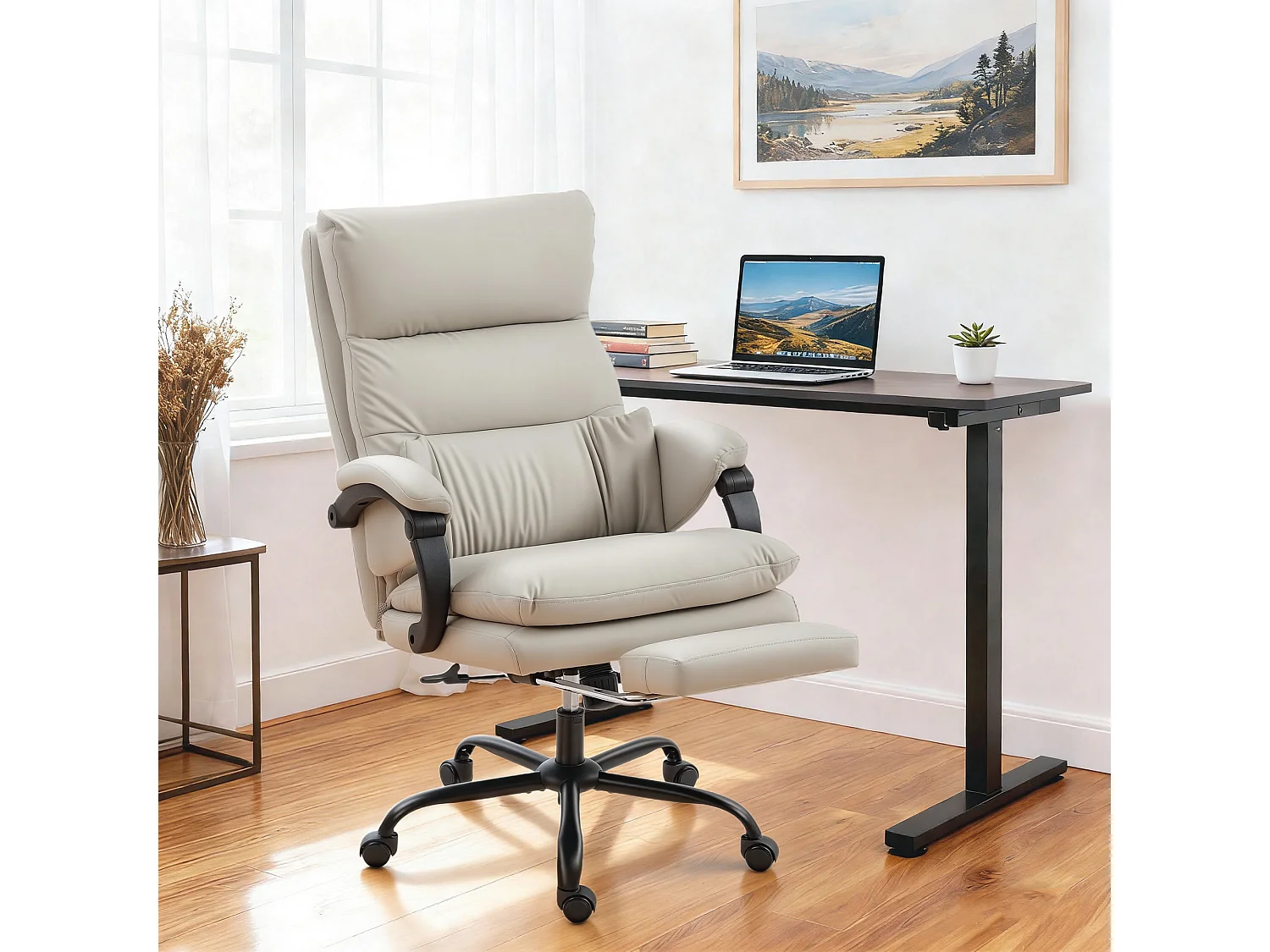 Sedia da ufficio con massaggio a 6 punti riscaldata grigio chiaro