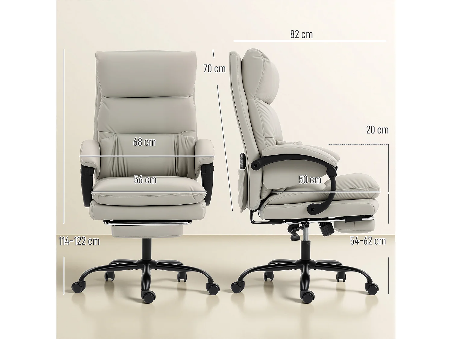 Sedia da ufficio con massaggio a 6 punti riscaldata grigio chiaro