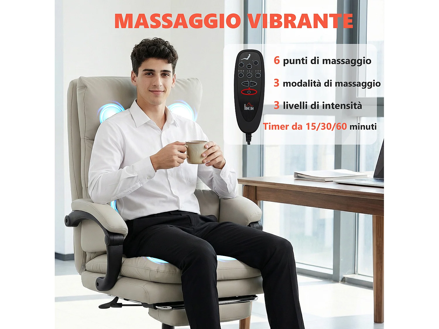 Sedia da ufficio con massaggio a 6 punti riscaldata grigio chiaro