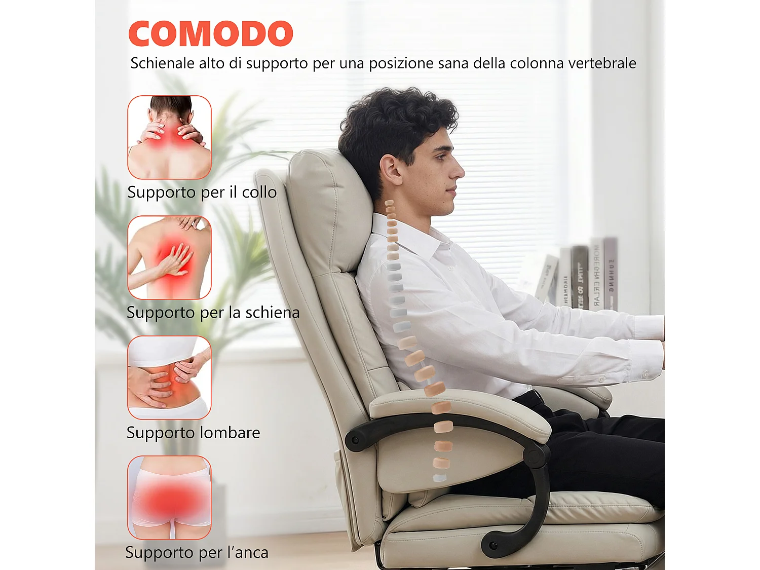 Sedia da ufficio con massaggio a 6 punti riscaldata grigio chiaro