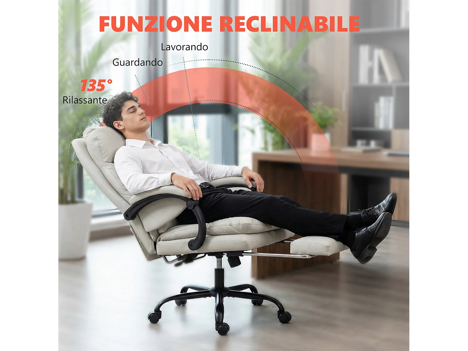 Sedia da ufficio con massaggio a 6 punti riscaldata grigio chiaro