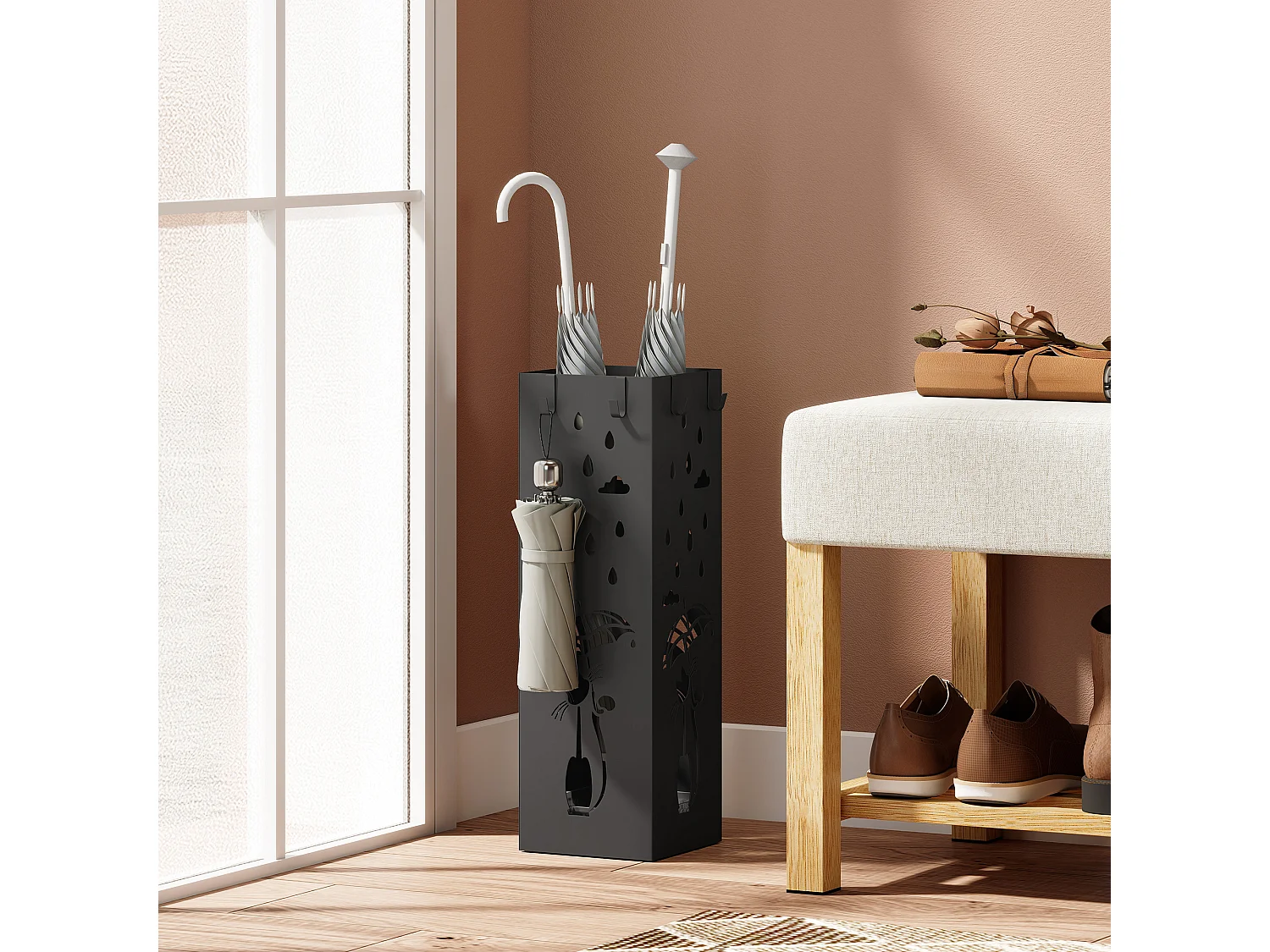 Portaombrelli quadrato per ingresso in metallo nero