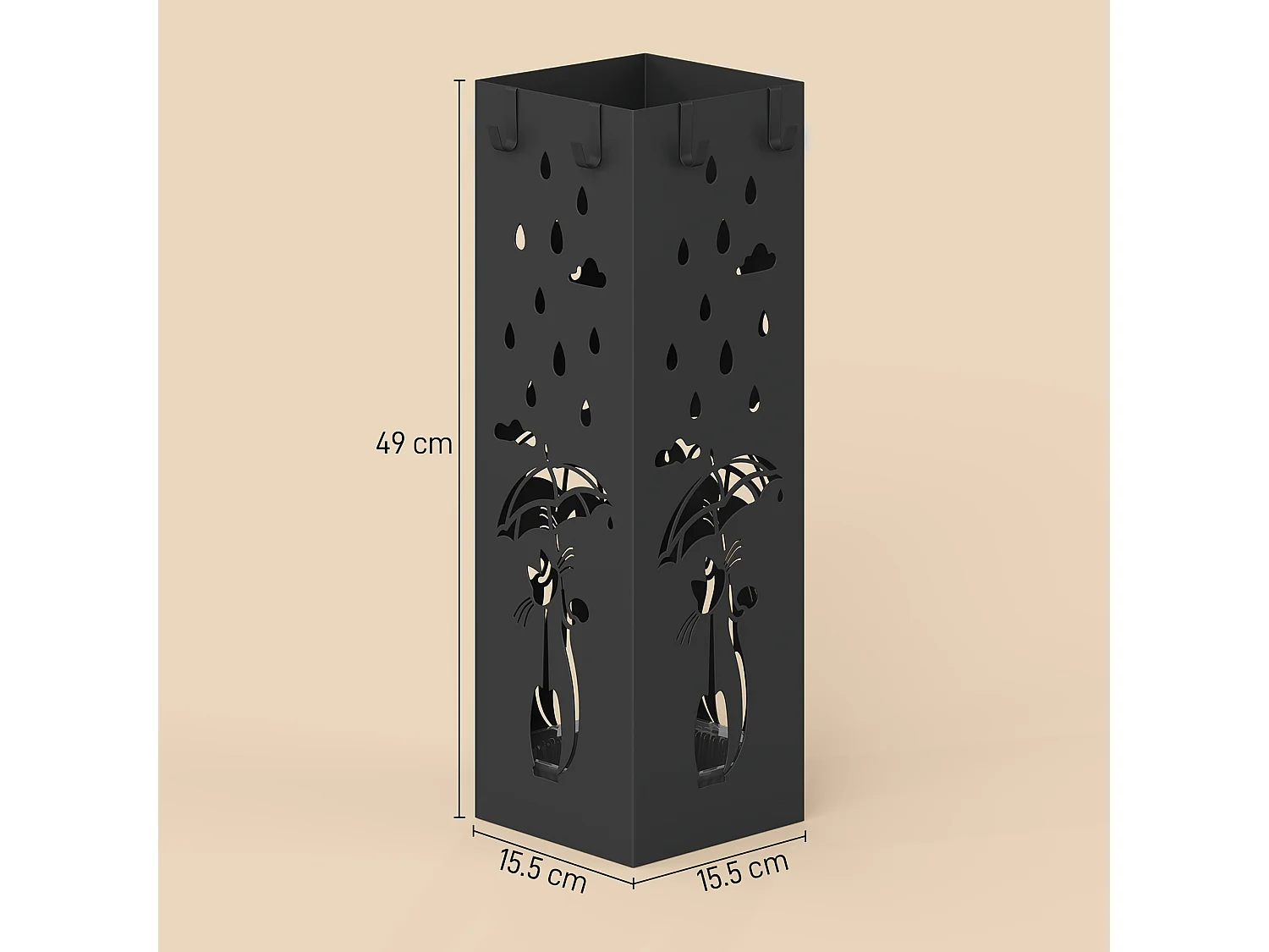 Portaombrelli quadrato per ingresso in metallo nero