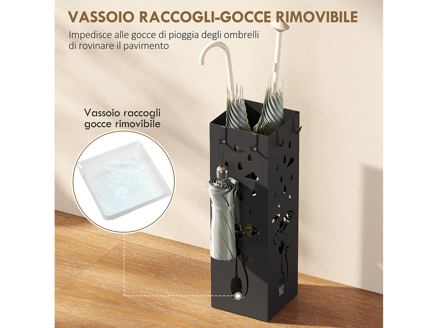 Portaombrelli quadrato per ingresso in metallo nero