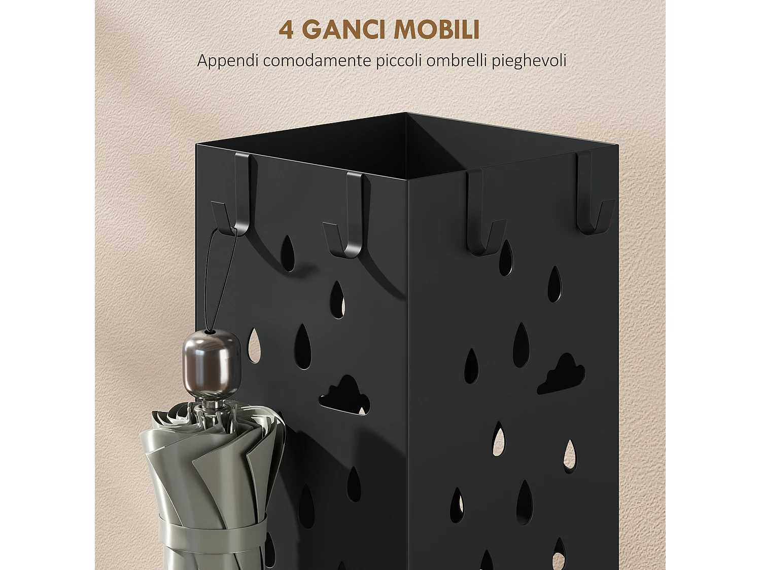 Portaombrelli quadrato per ingresso in metallo nero