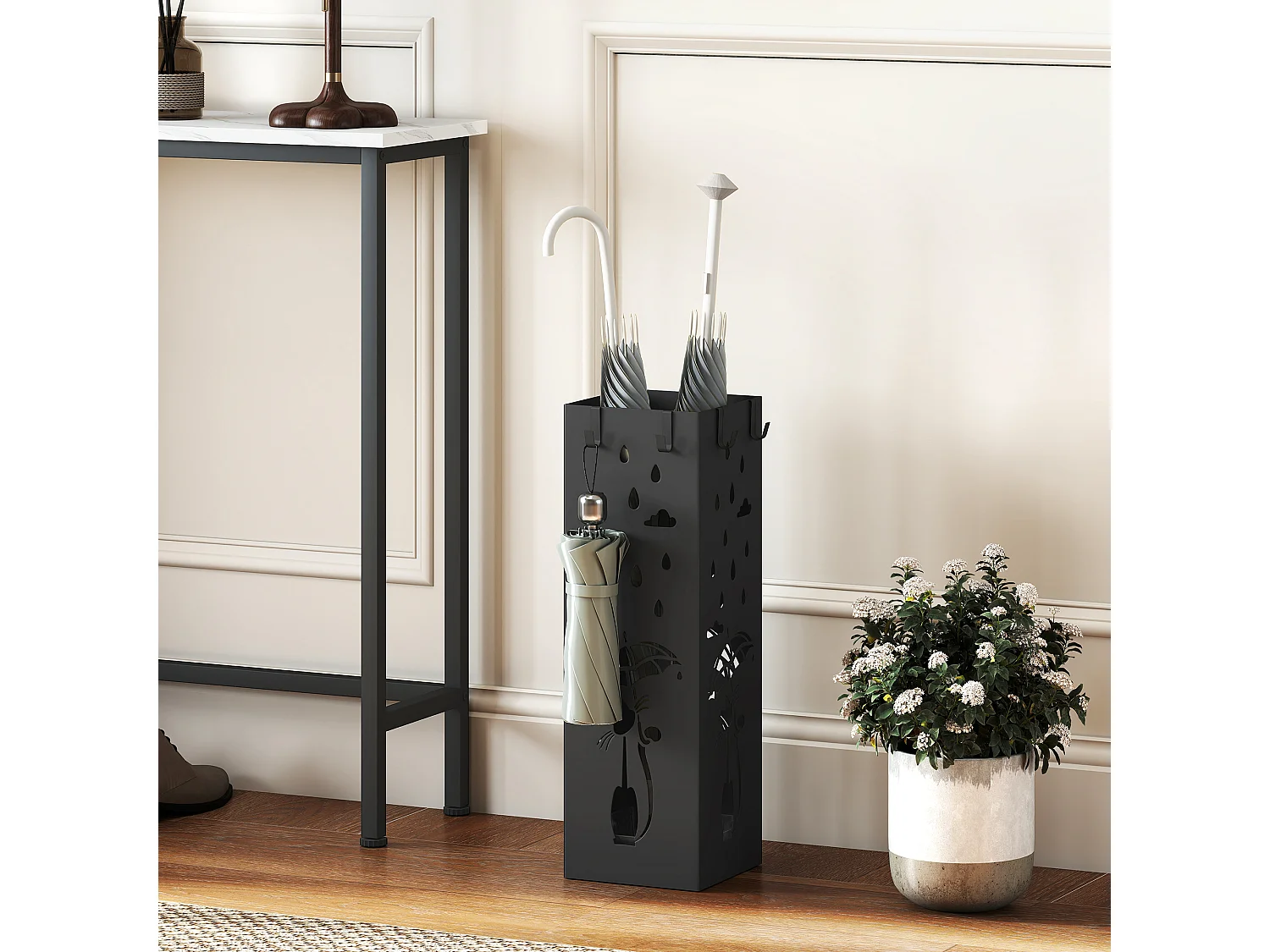 Portaombrelli quadrato per ingresso in metallo nero