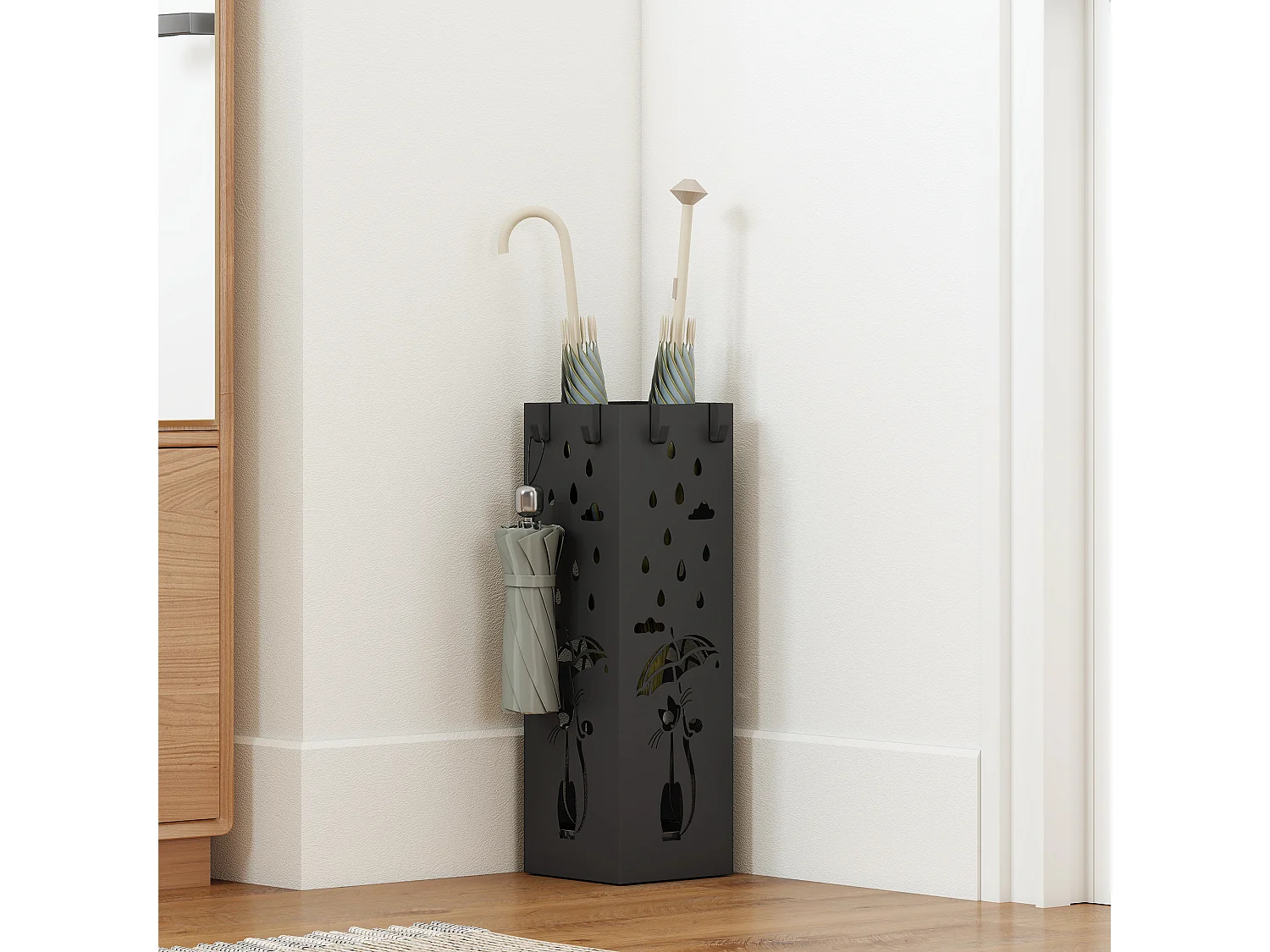 Portaombrelli quadrato per ingresso in metallo nero