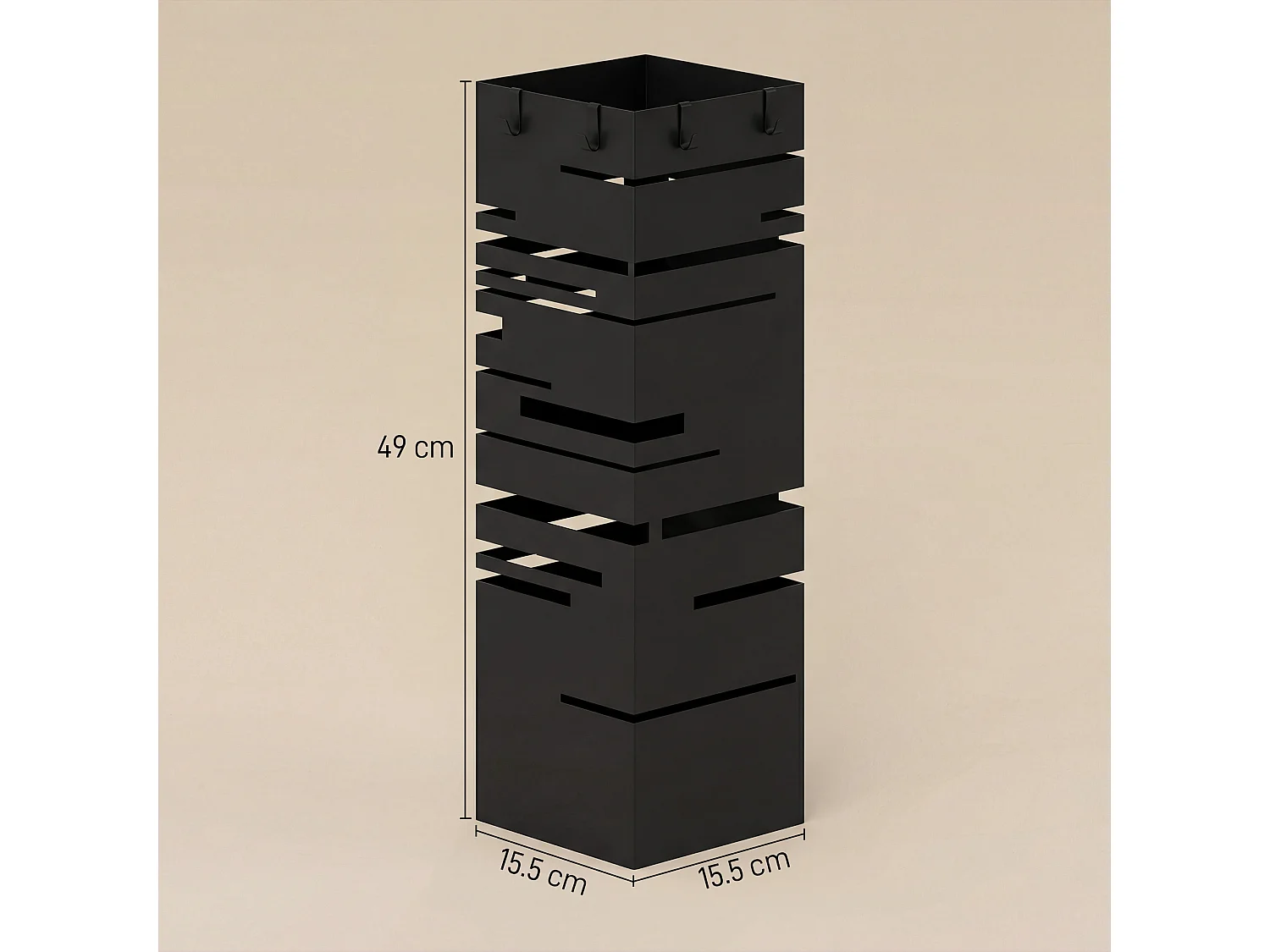 Portaombrelli quadrato per ingresso in metallo con vassoio nero