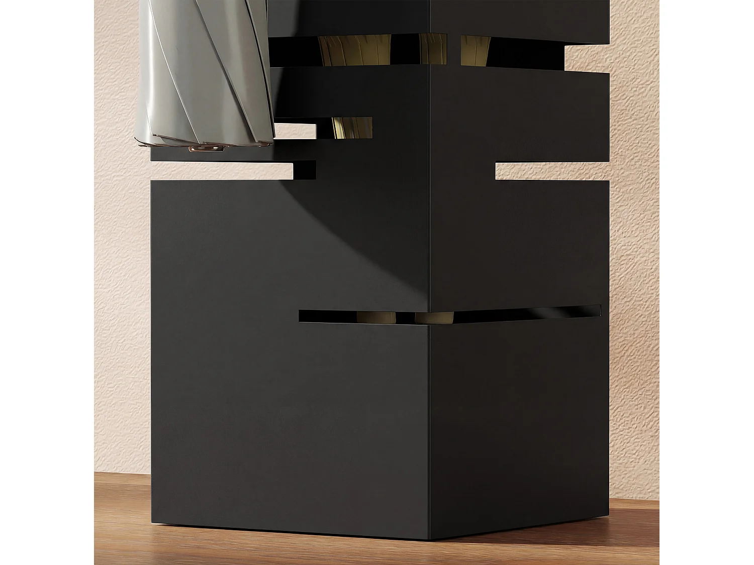 Portaombrelli quadrato per ingresso in metallo con vassoio nero