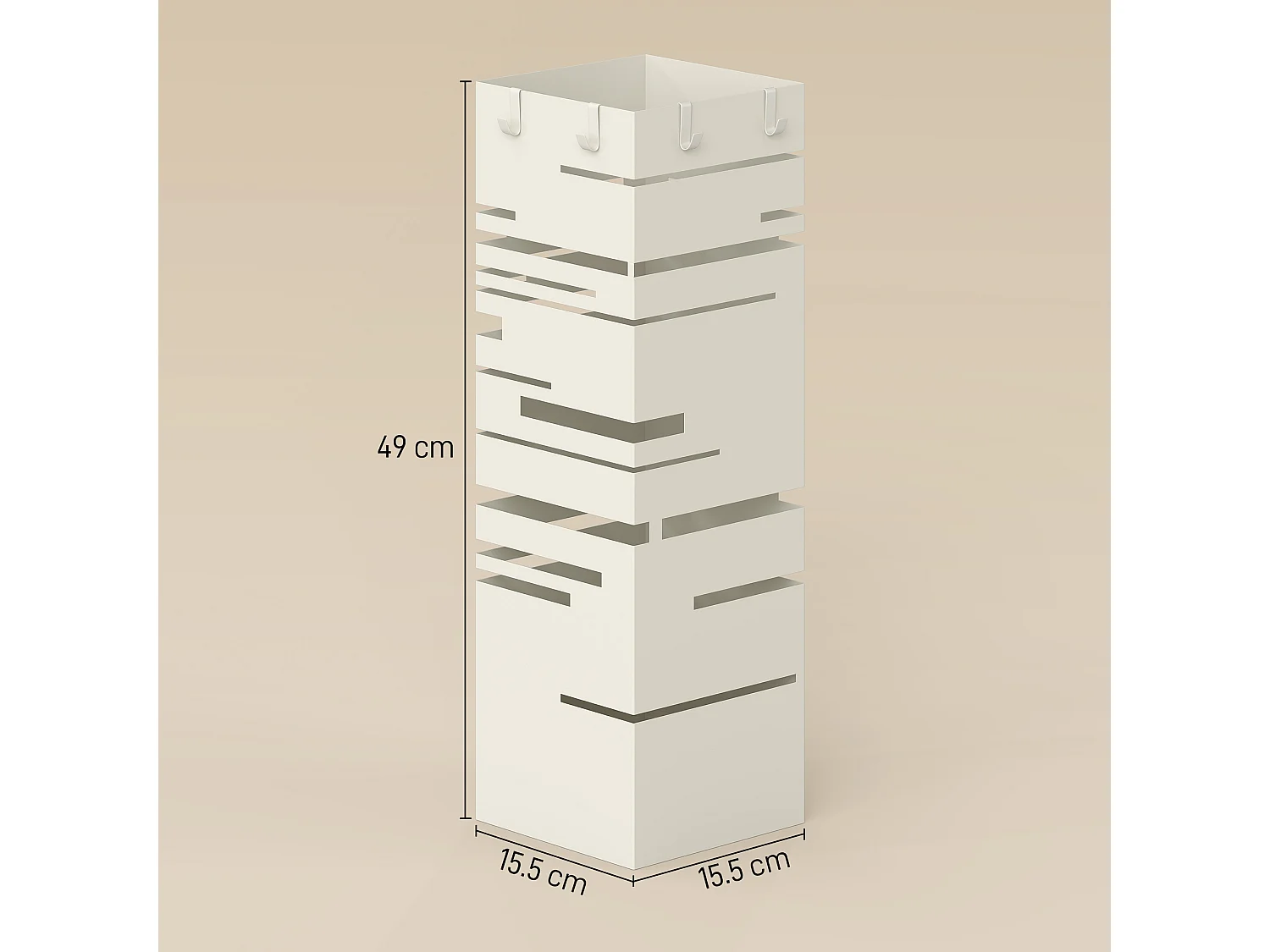 Portaombrelli quadrato autoportante con vassoio in metallo beige