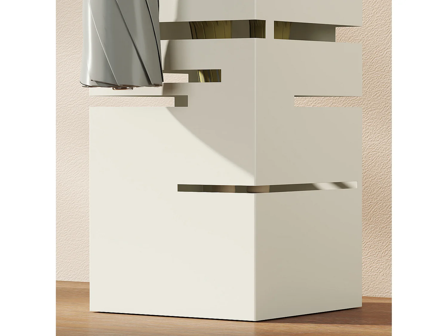 Portaombrelli quadrato autoportante con vassoio in metallo beige