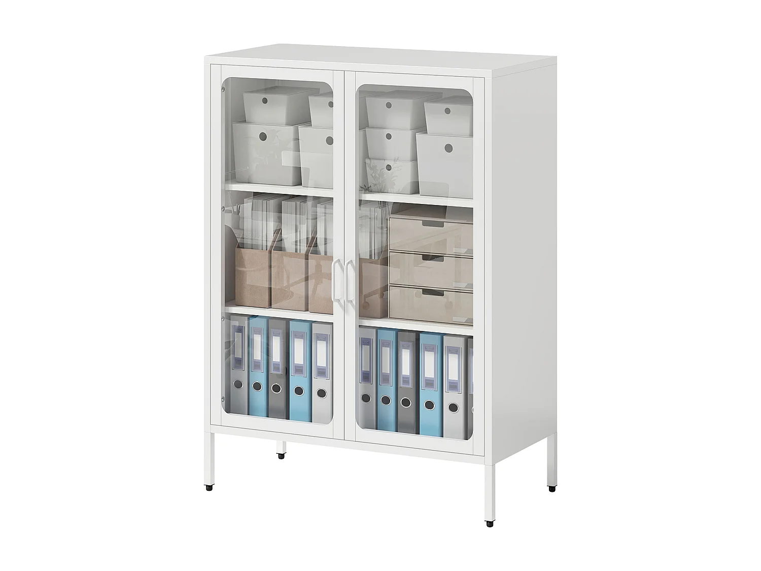 Armadietto portadocumenti con 2 ante in vetro e acciaio bianco