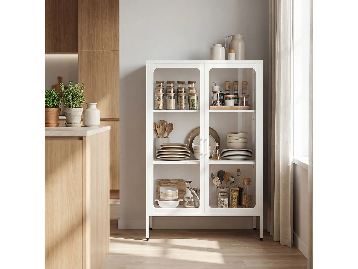 Armadietto portadocumenti con 2 ante in vetro e acciaio bianco