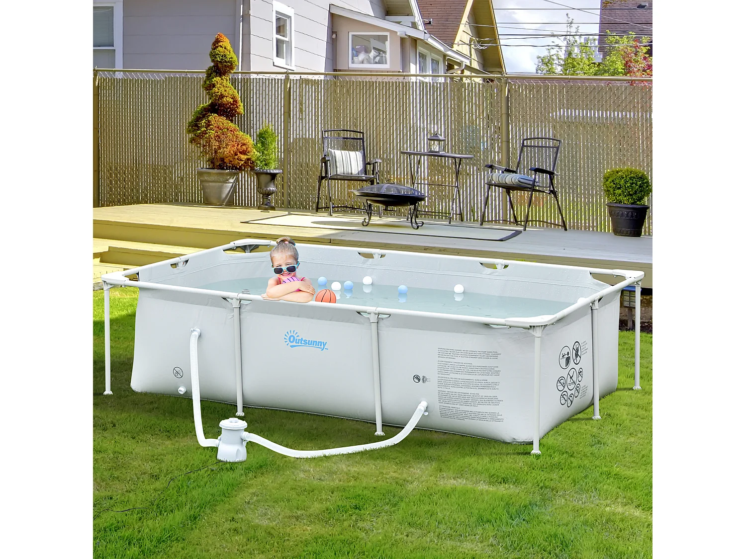 Piscina fuoriterra rettangolare rigida 252x152x65cm grigio