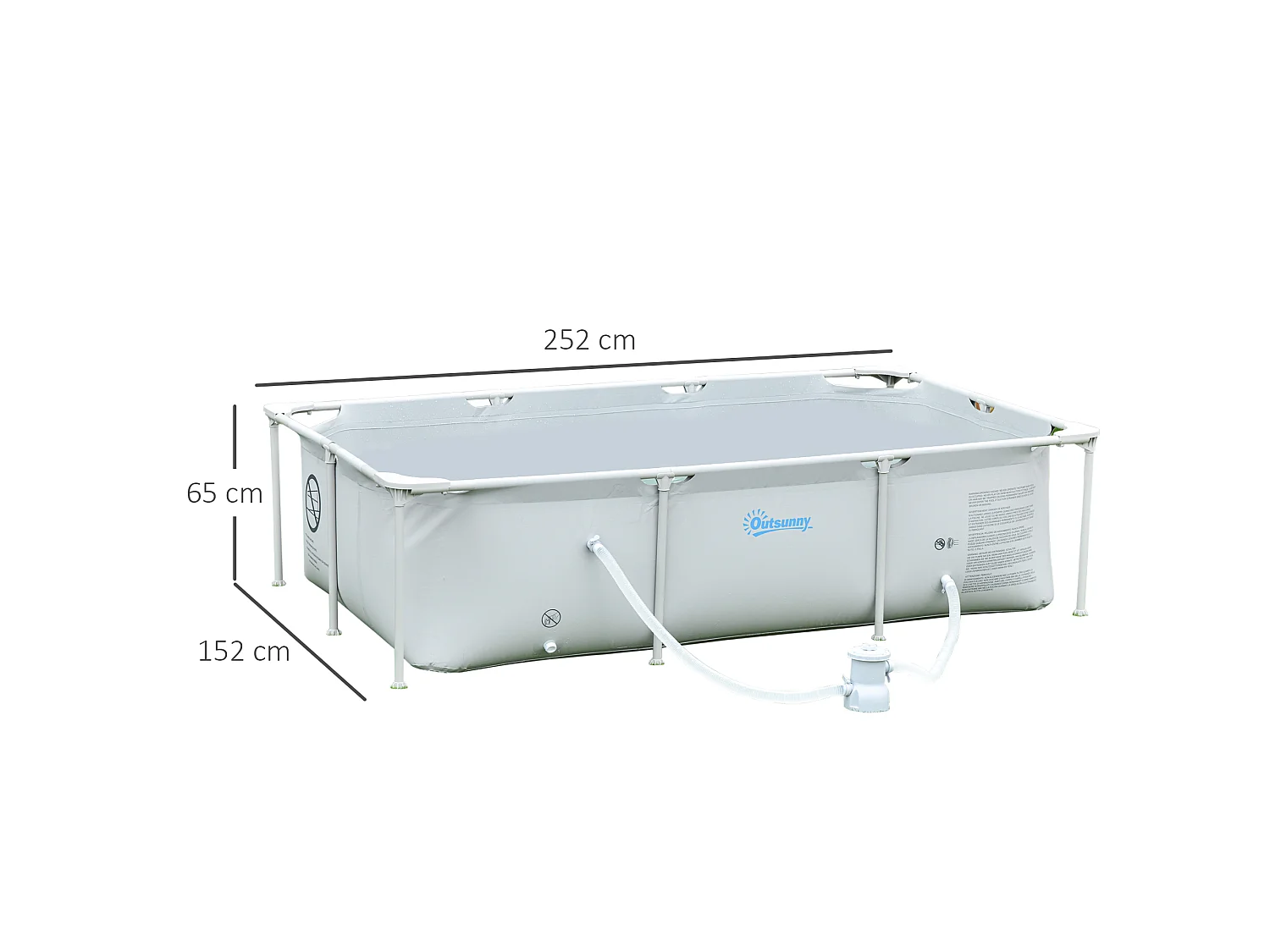 Piscina fuoriterra rettangolare rigida 252x152x65cm grigio
