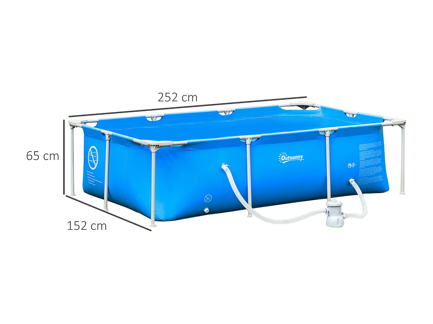 Piscina fuoriterra rettangolare rigida 252x152x65cm blu