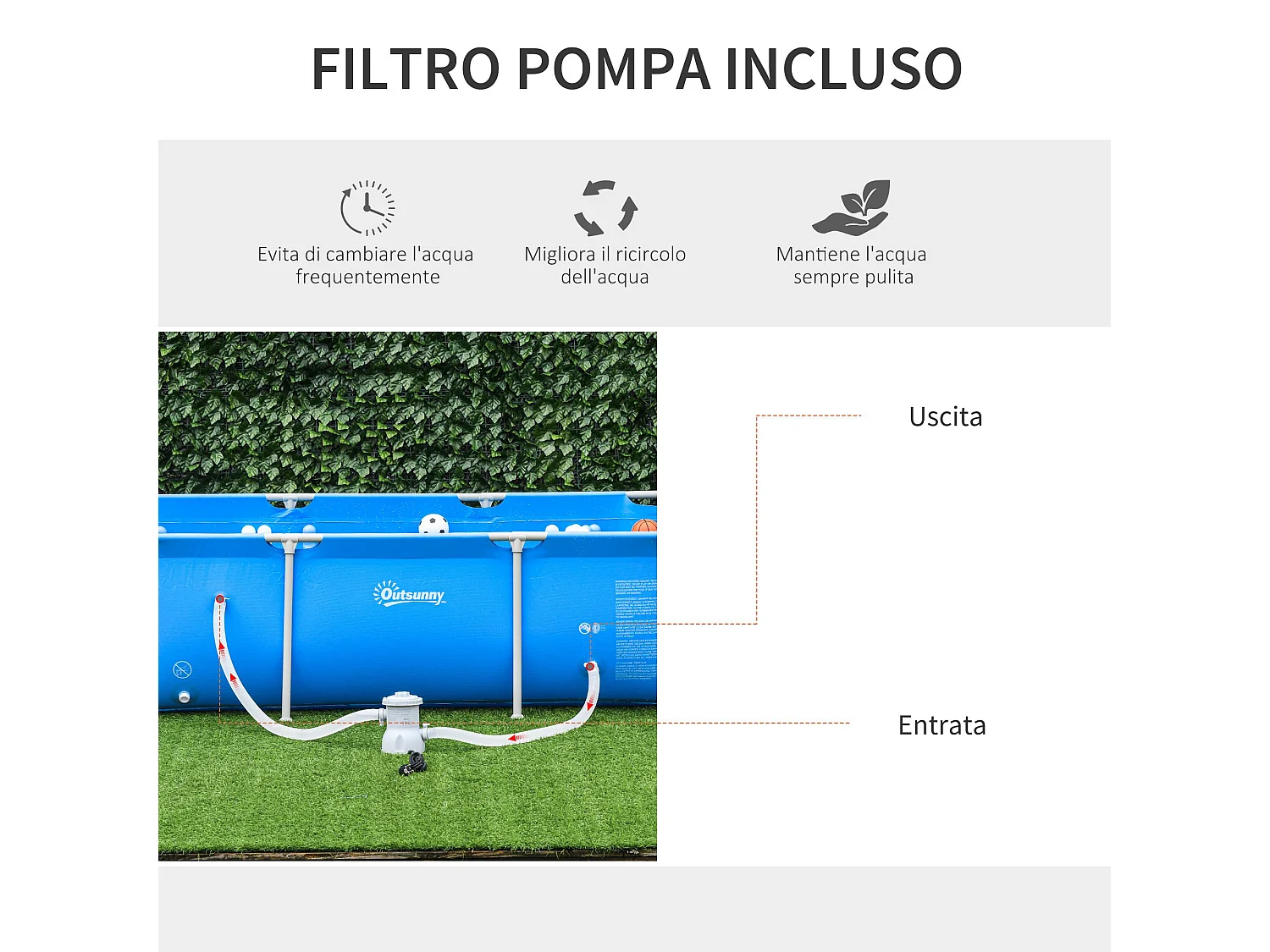Piscina fuoriterra rettangolare rigida 252x152x65cm blu