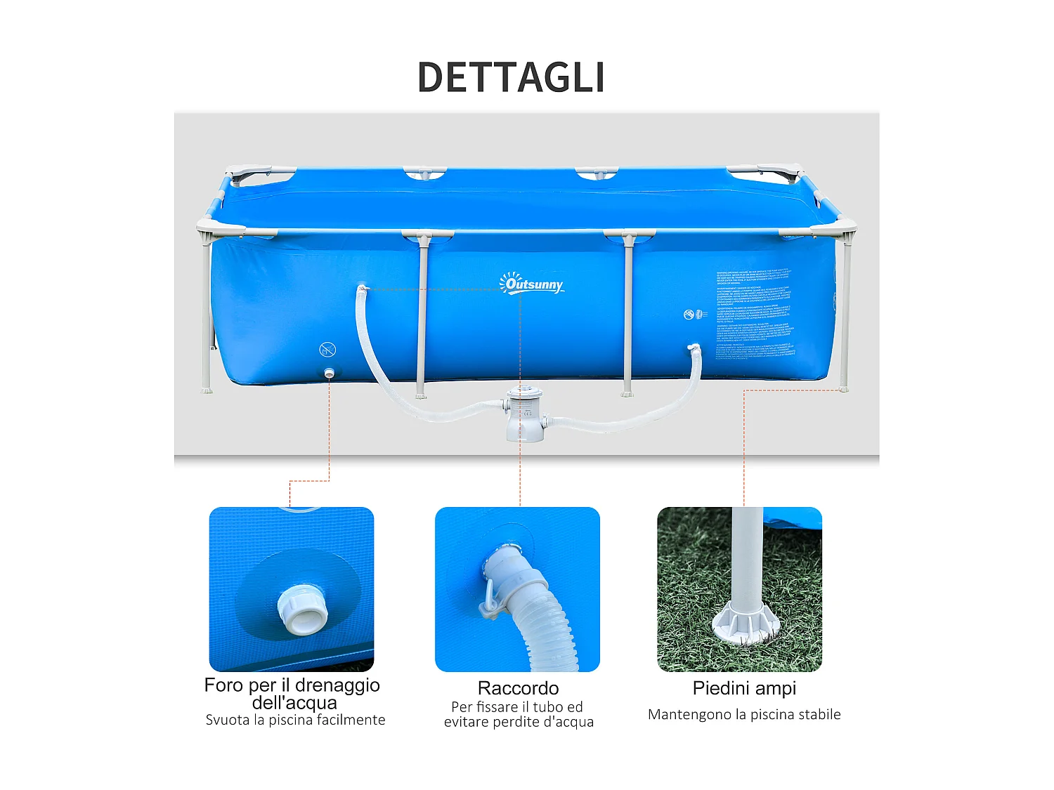 Piscina fuoriterra rettangolare rigida 252x152x65cm blu