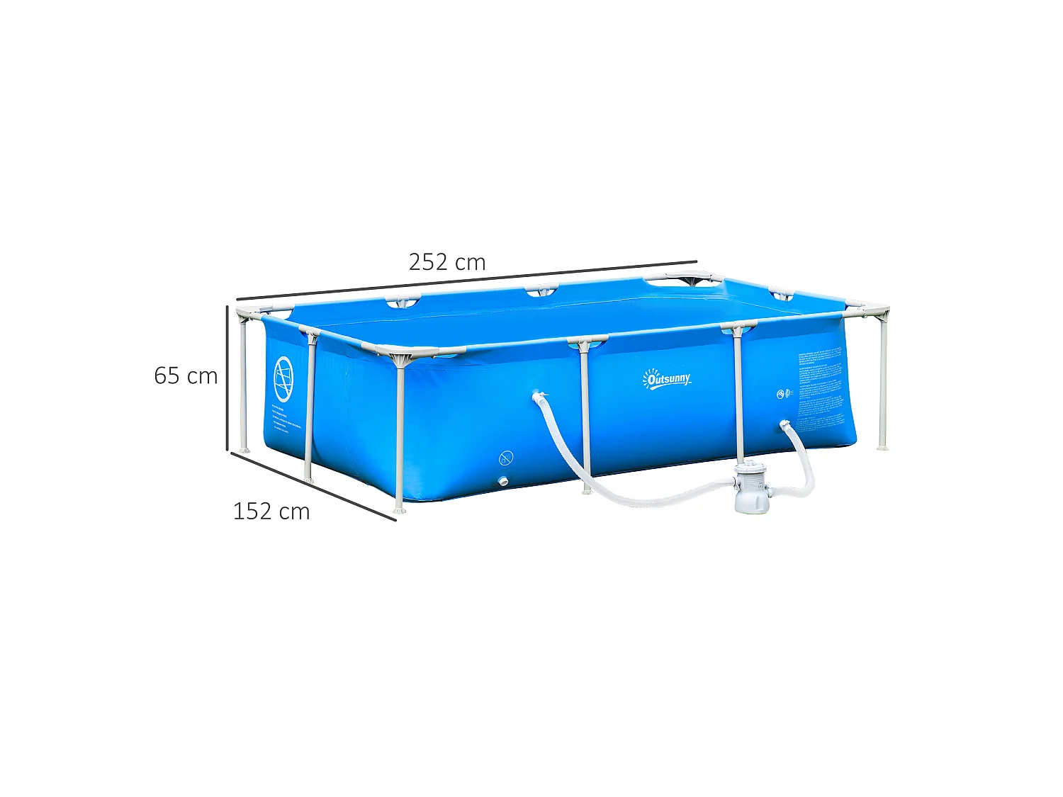 Piscina fuoriterra rettangolare rigida 252x152x65cm blu