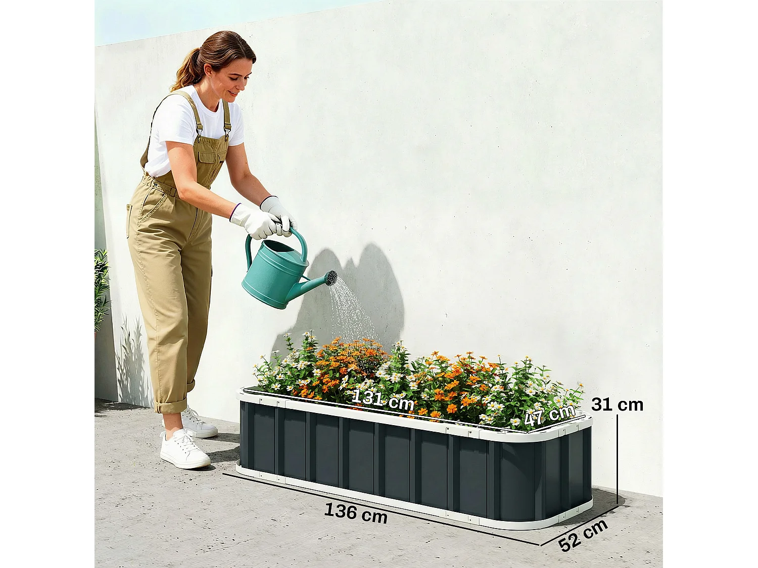 Letto per orto rialzato con fondo aperto in acciaio zincato grigio