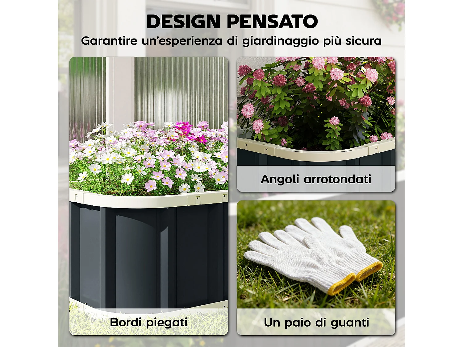 Letto per orto rialzato con fondo aperto in acciaio zincato grigio