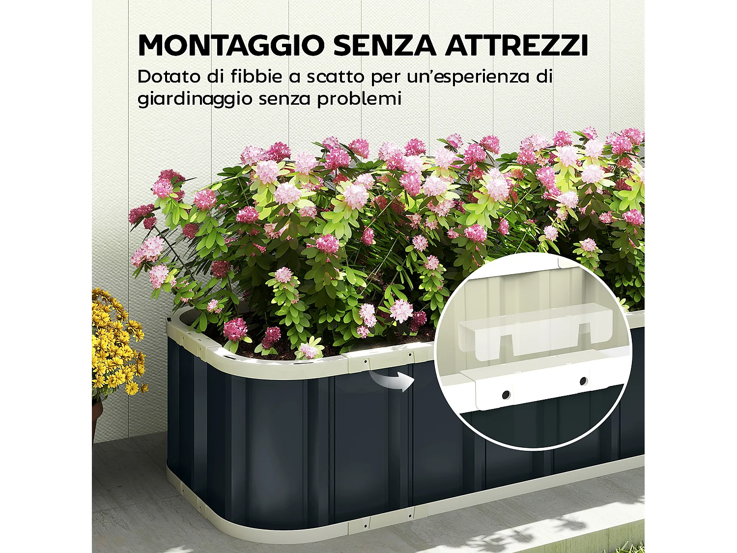 Letto per orto rialzato con fondo aperto in acciaio zincato grigio