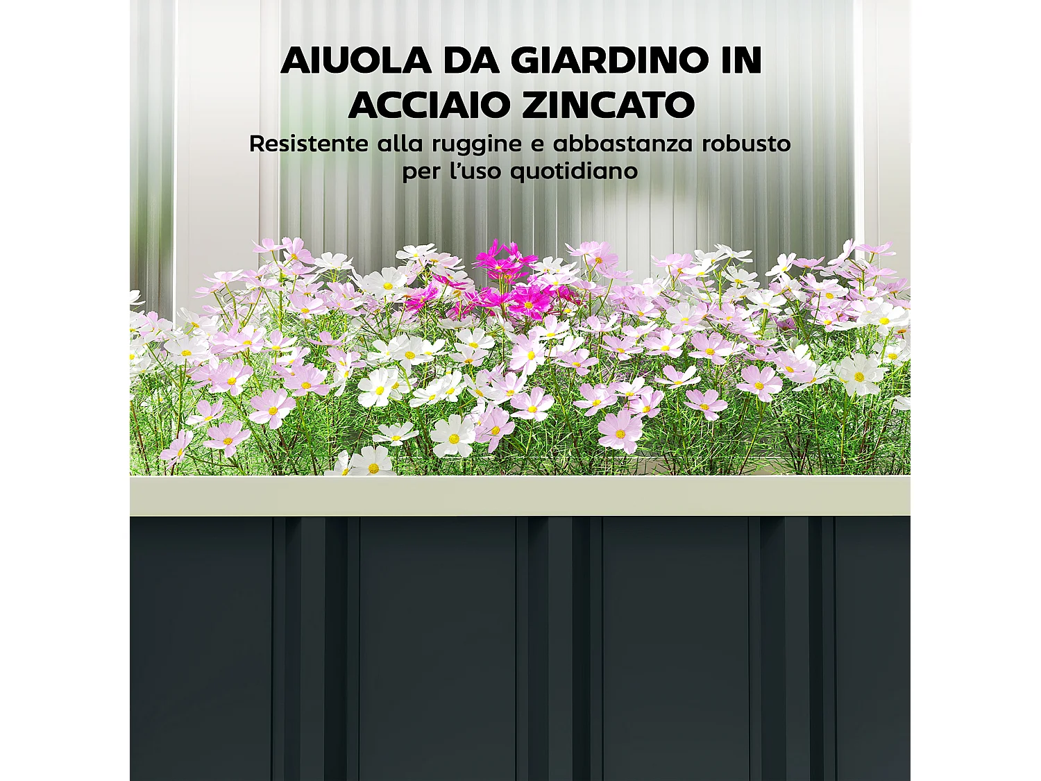 Letto per orto rialzato con fondo aperto in acciaio zincato grigio