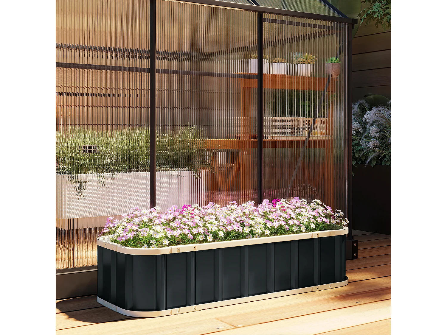 Letto per orto rialzato con fondo aperto in acciaio zincato grigio