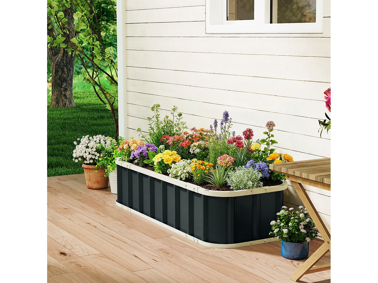 Letto per orto rialzato con fondo aperto in acciaio zincato grigio