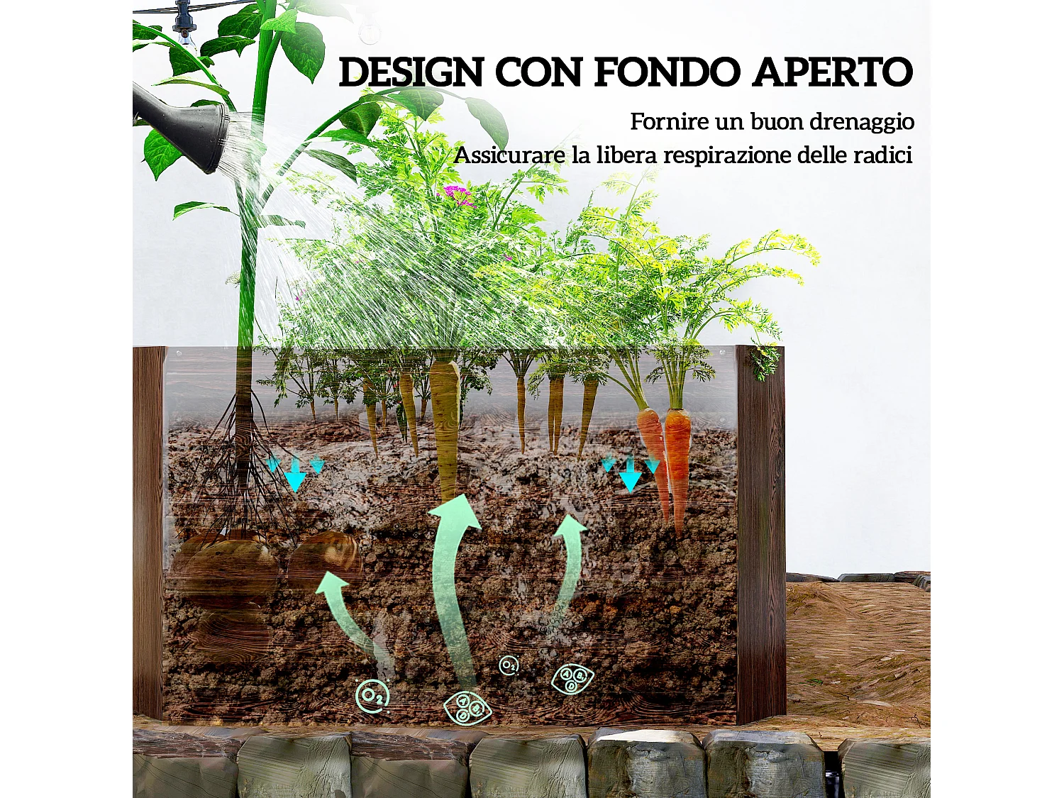 Letto per orto rialzato con fondo aperto in acciaio marrone scuro