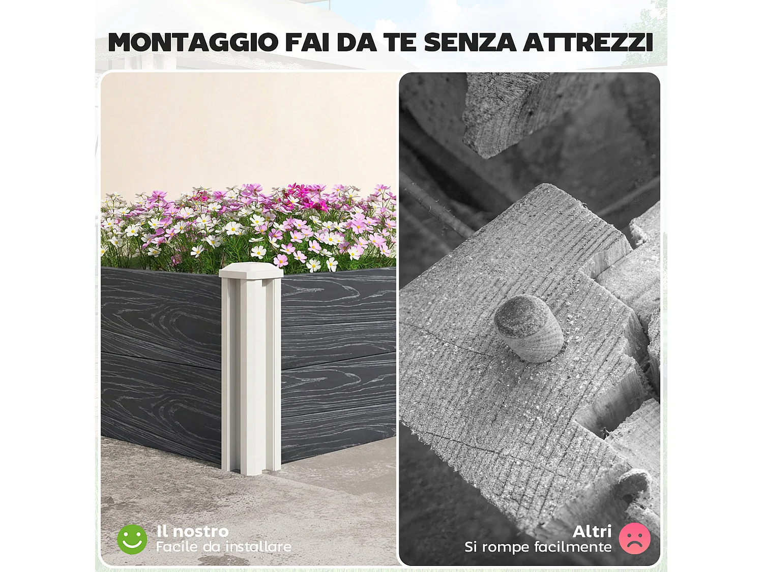 Letto rialzato da giardino kit modulare in vinile grigio scuro