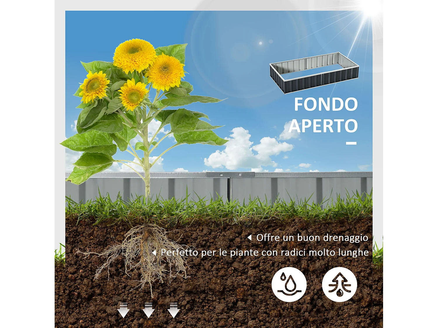 Letto per orto rialzato acciaio forma regolabile fondo aperto