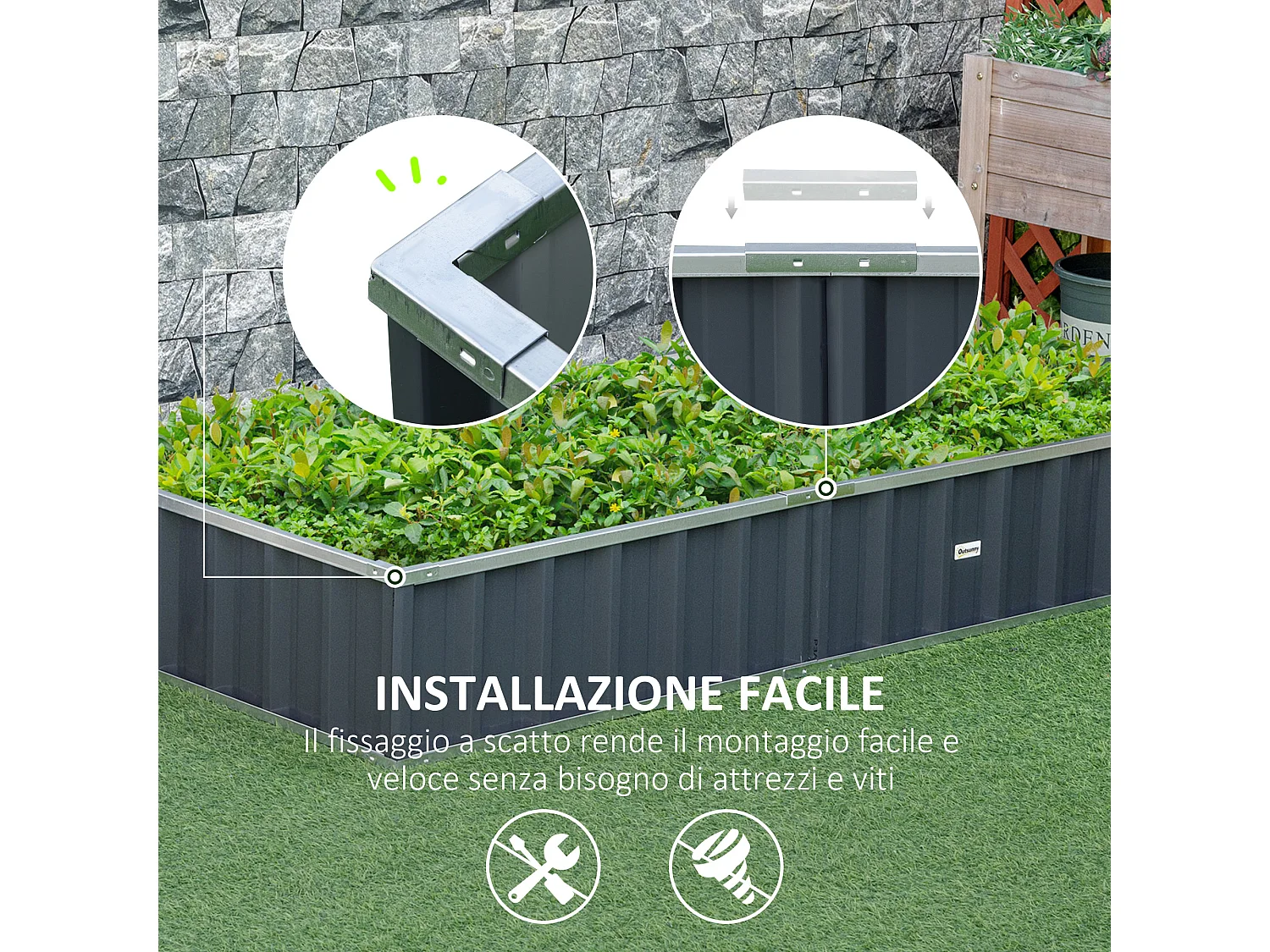 Letto per orto rialzato acciaio forma regolabile fondo aperto