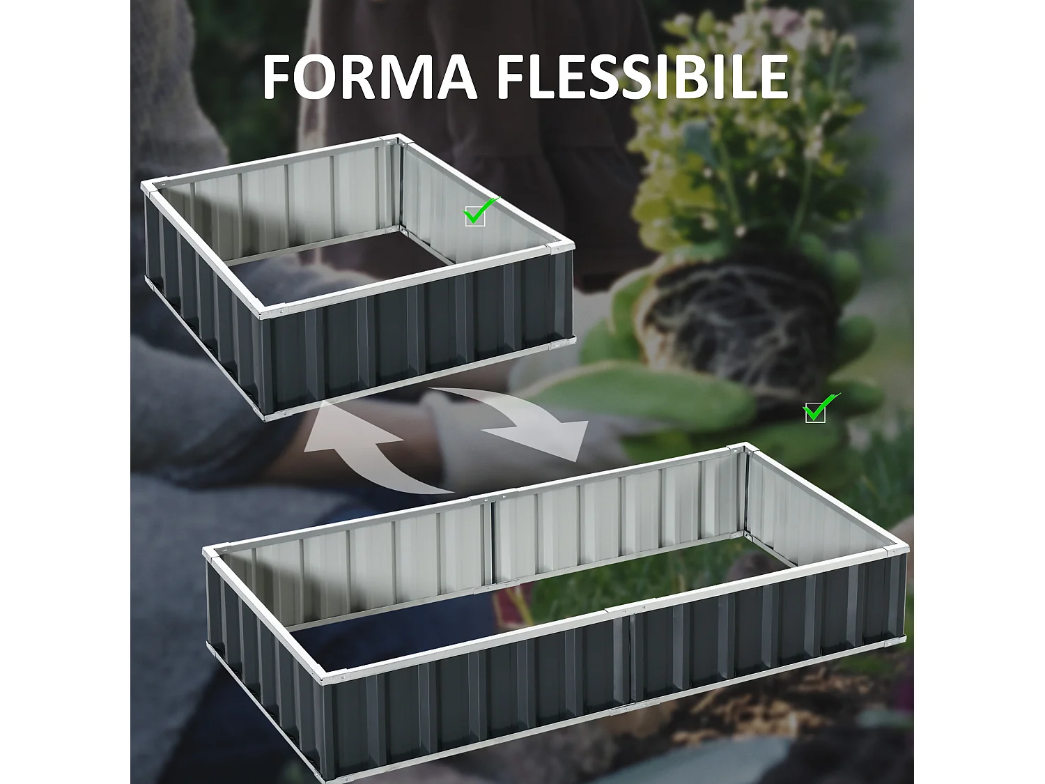 Letto per orto rialzato acciaio forma regolabile fondo aperto