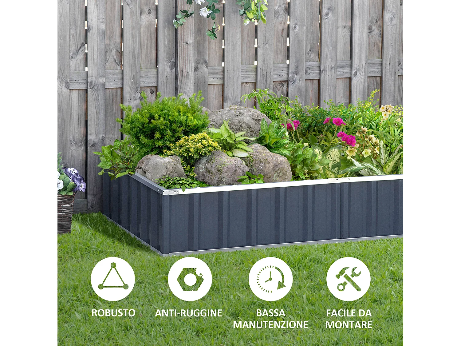 Letto per orto rialzato acciaio forma regolabile fondo aperto