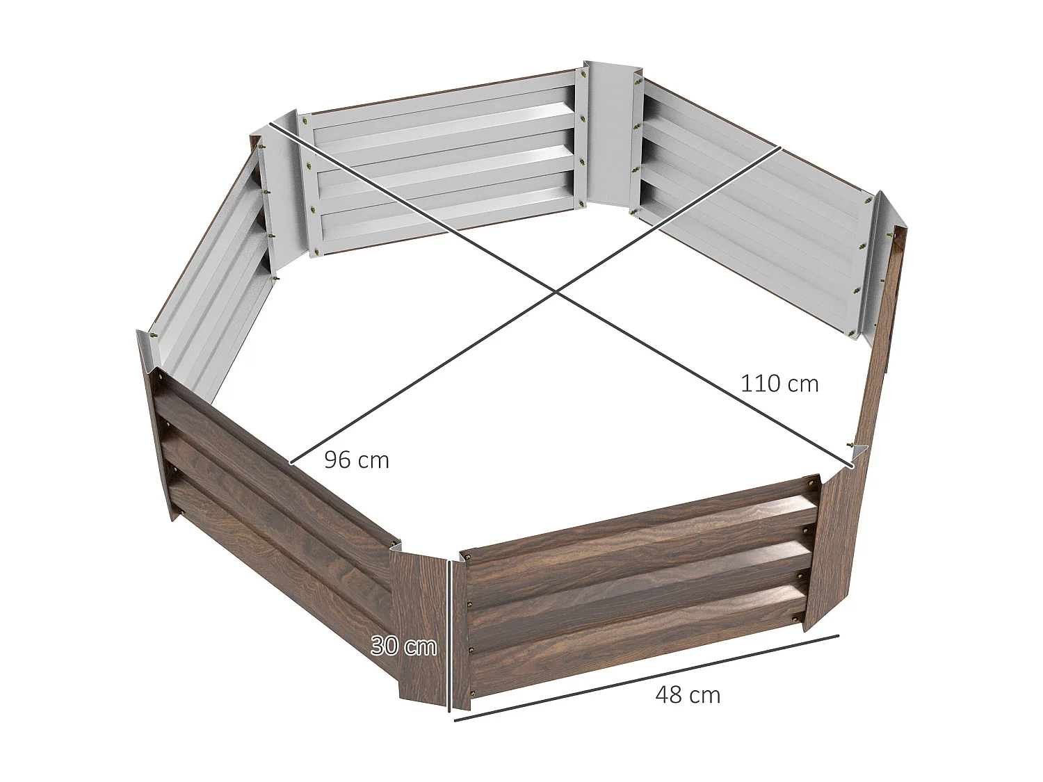 Letto per orto rialzato esagonale in acciaio galvanizzato, marrone