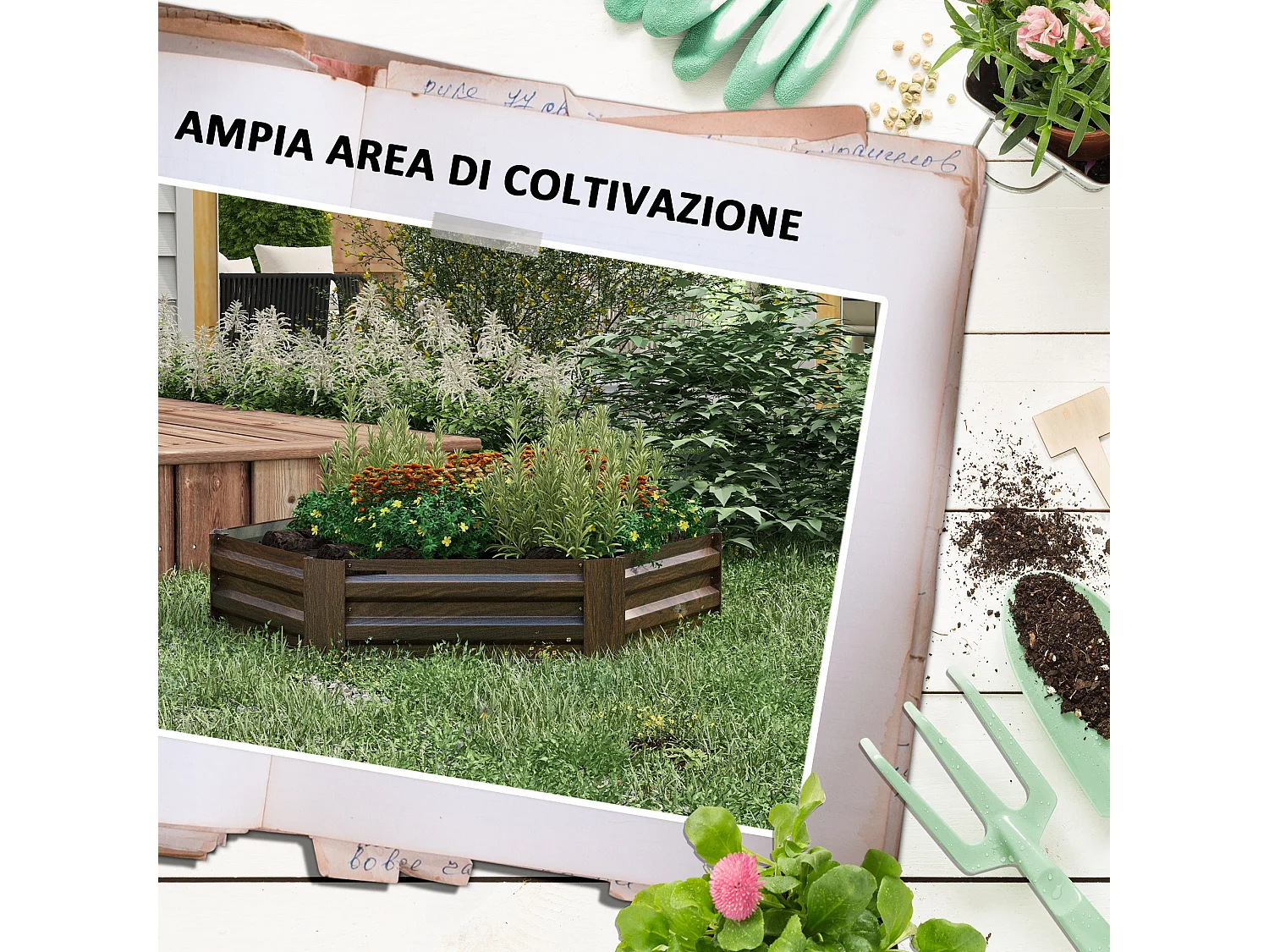 Letto per orto rialzato esagonale in acciaio galvanizzato, marrone