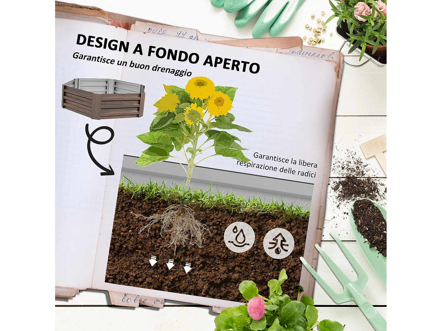 Letto per orto rialzato esagonale in acciaio galvanizzato, marrone