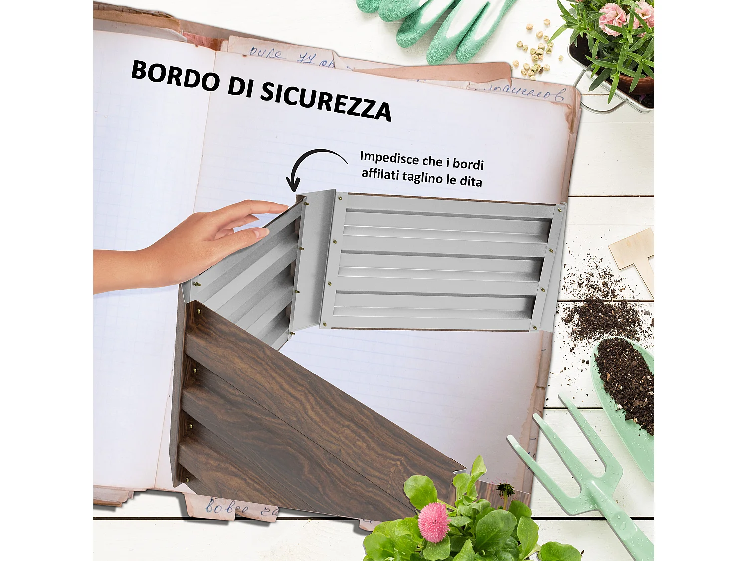 Letto per orto rialzato esagonale in acciaio galvanizzato, marrone