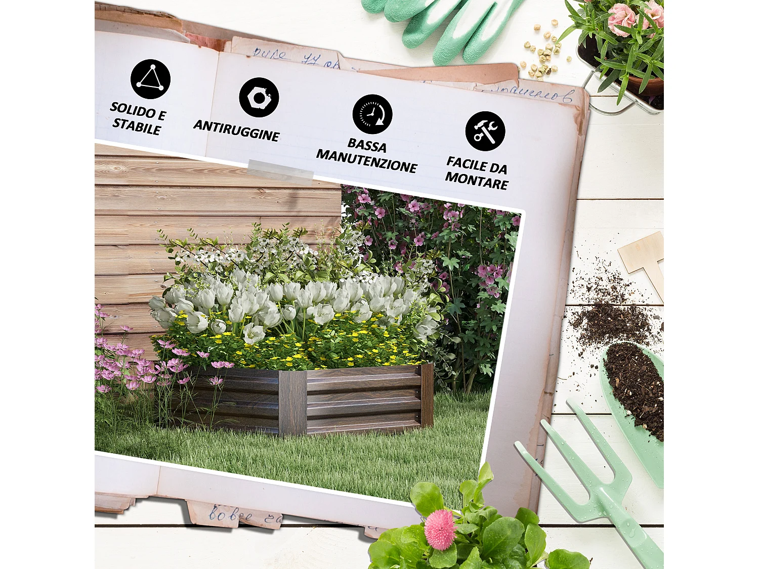 Letto per orto rialzato esagonale in acciaio galvanizzato, marrone